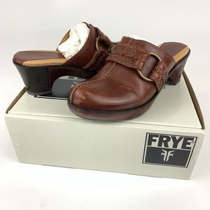 Frye Cognac Braided Strap Cheryl Leather Clogs